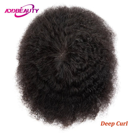 Men Toupee Human Hair Fine Mono NPU Indian Human Hair Wigs for Man Afro Human Hair System 15mm Curly Hair Topper Natural Color
