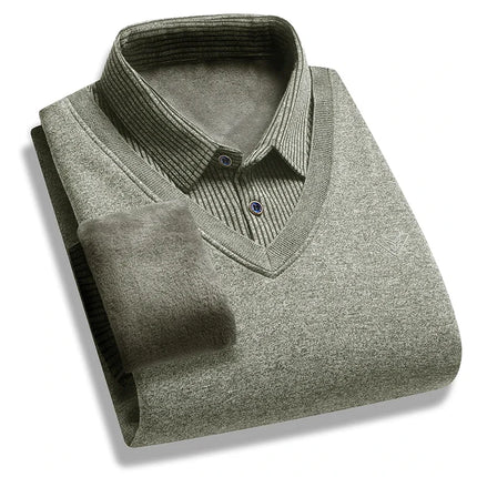 Autumn and Winter New Collection with Fleece Fake Two Piece Long Sleeved Polo Shirt for Men Fashionable and Casual Versatile Top