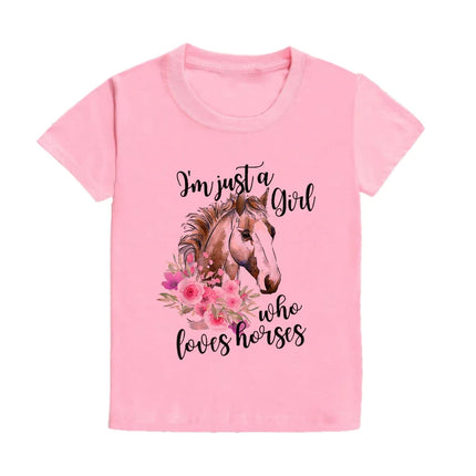 Just A Girl Who Loves Horses Print Kids T-shirt Toddler Short Sleeve Shirt Girls Cute Casual Clothes Children Summer Tee