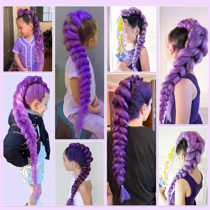 Synthetic Jumbo Braids DIY Ponytail 2Packs Long Purple Braiding Hair Pre Stretched Purple Stage Party Halloween Costume Cosplay