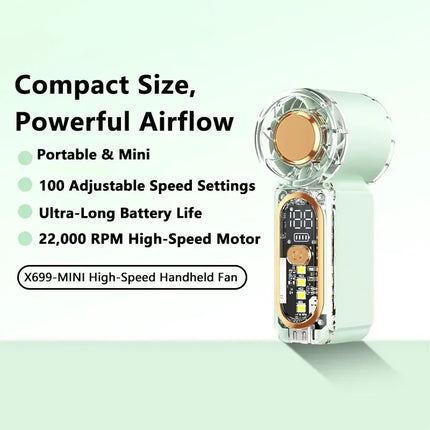 Lenovo Mini Handheld USB Fan High Speed Turbo Portable Pocket Fan Rechargeable Blower Powerful Air Cooling for Travel Outdoor