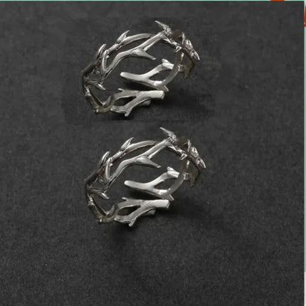 Fashion Goth Double Layer Rose Couple Rings for Men Women Retro Opening Stainless Steel Thorns Punk Finger Ring Jewelry Y2k Gift