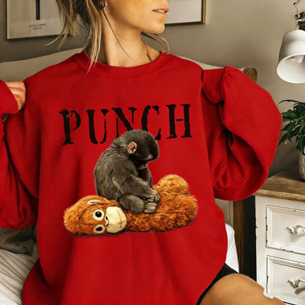 Punch Cozy Kawaii Autumn and Winter Sweatshirt Baby Monkey and Plush Toy Animal Lover Gift Cute Viral Matching Hoodies Pullover