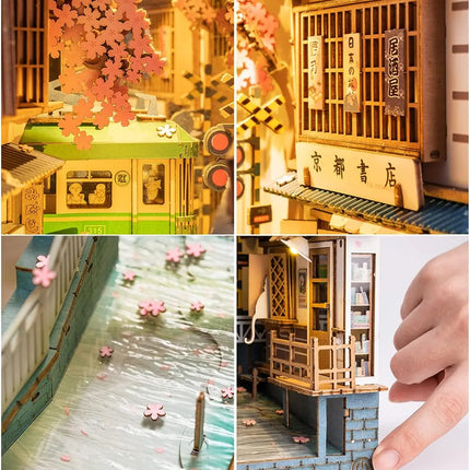 Robotime Rolife DIY Book Nook Japanese Sakura Densya in Books Series Wooden Miniature House with Furniture Doll House Kits Toy