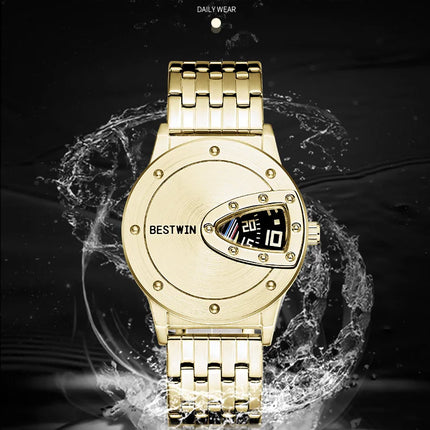2023 BESTWIN Luxury Brand Trendy Cool Men's Wrist Watch Stainless Steel Tech Fashion Quartz Watch For Men Relogio Masculino