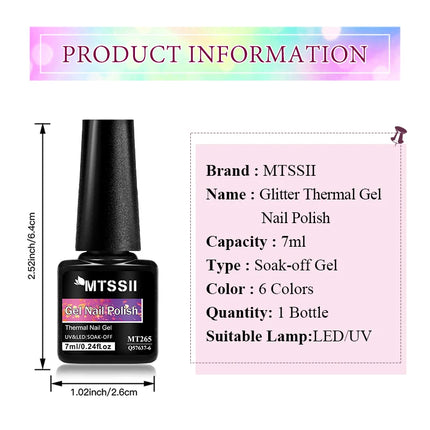 7ml Glitter Thermal Gel Nail Polish Temperature Color Changing Semi Permanent Soak Off Varnish For Manicure Gel Nail Supplies