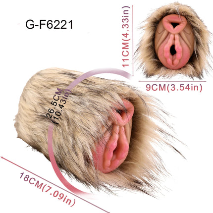 ELKKOST Silicone Animal Fantasy Male Masturbator with Fur Pocket Stroker Pussy Penis Sleeve Fake Vagina Anal Sex Toys for Men