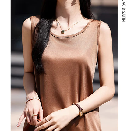 High-End Acetate Fiber Women's Knitted T-shirt with Suspender European Fashion Style Popular Women's Top