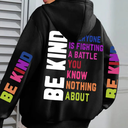 Be Kind Hoodies Women Letter Prints Winter Fleece Warm Hooded Street Pocket Loose Sweatshirts Casual All-match Woman Clothes