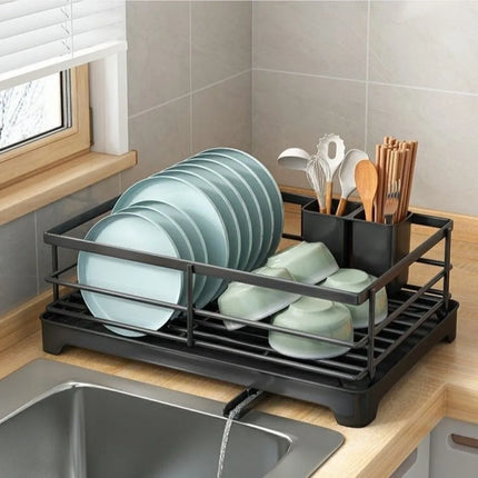 Carbon Steel Kitchen Storage Rack Ventilation Drainer Tray Dish Drying Rack Stable Space-saving Plates Organizer with Drainboard