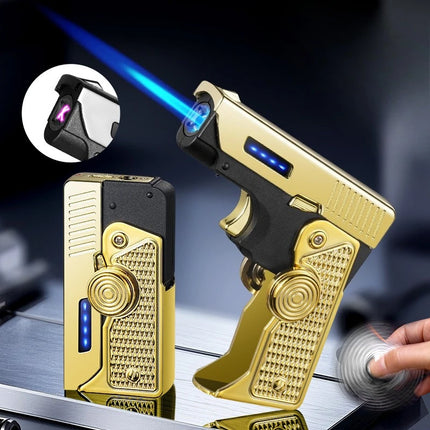 Metal Gas Electric Dual-purpose Folding Lighter Windproof Jet Dual Arc USB Folding Gun Portable Lighter Fashionable Men's Gift