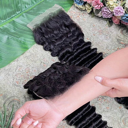 Deep Wave 5x5 HD Lace Closure Melt Skins Pre Plucked Small Knots Invisible HD Lace 100% Raw Virgin Human Hair Natural Color