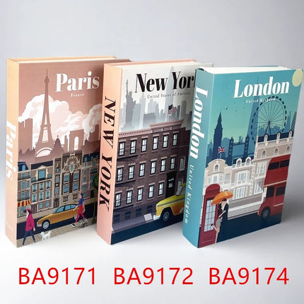 3Pcs/Set Luxury Fake Book Storage Box Fashion Decorative Books Design Coffee Table Bedroom Shelf Islam Home Decor New York Paris