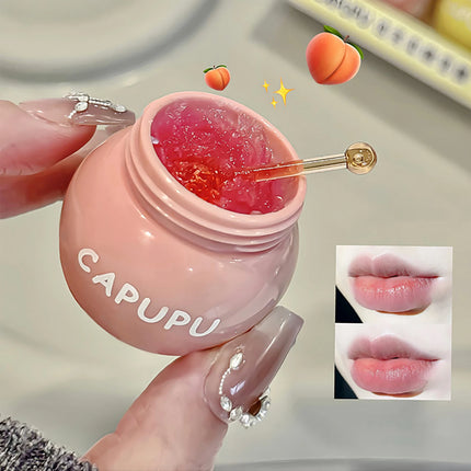 1Pcs Peach Jelly Lip Balm Clear Moisturizing Hydrating Reduce Lip Lines Honey Lip Oil Fruit Lipstick Lips Care Makeup Cosmetics