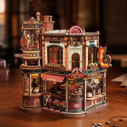 ROKR Dream Coffee Factory 3D Wooden Puzzles Wooden Music Box Christmas Wooden Model Kits Build Best Gifts for Kids Adults EAB02