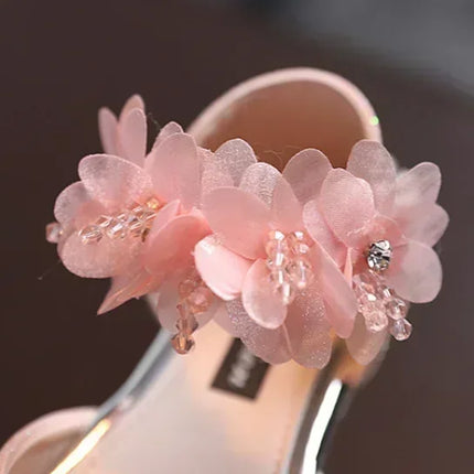 Summer New Style Children's Sandals Girls Fashion Rhinestone Flower Princess Shoes Little Girls Soft Soled Dance Shoes Girls