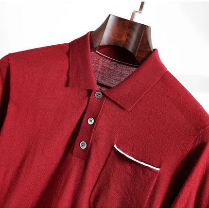 Spring and Summer New Polo Collar 100% Fine Wool Short Sleeve Men's Business Casual T-Shirt with Turn-down Collar and Pocket