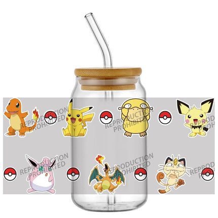 uv dtf Pikachu sticker Glass Tumbler Wrap 16oz Libbey Cup DTF Decal Pokemon Design cup wraps Home decoration