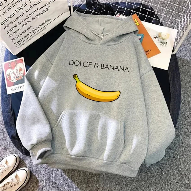 Winter Autumn Fashion Dolce Banana Print Women Hoody Casual Fleece Woman Hoodie Pullover Sweatshirts Womnen Clothing