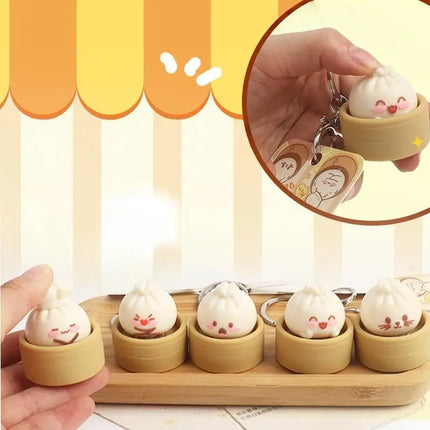 1/2Pcs Decompression Bun Clicker Keychain Mini Steamed Bun Stress Relief Toy Pendant Backpack Hanging Decoration·