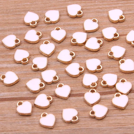 50PCS 6*8mm 10 Color Alloy Metal Drop Oil Small Heart Charms KC Gold Pendant For DIY Bracelet Necklace Jewelry Making