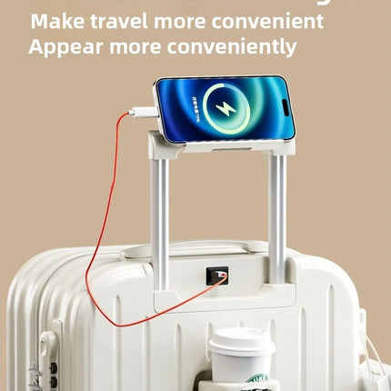 20 Inch Multifunction Large Capacity Luggage Business Carry on Boarding USB Charging Cup Holder 360° Spinner Wheels Suitcase