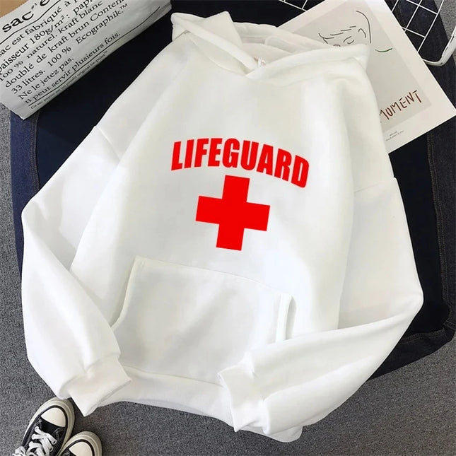 Autumn Winter Women Hoodies Funny Lifeguard Print Hip Hop Fleece Woman Casual Pullover Streetwear Female Y2K Hoodies Clothing