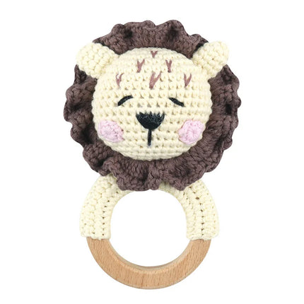 Amigurumi Cartoon Animal Baby Rattle Cute Wooden Ring Handhold Newborn Rattle Toys Handmade Pacifier Clips Kids Educational Toys