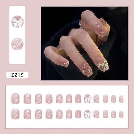 White Camellia 24 Pcs Press on Nails Pink Nail polish Glossy Artificial Finger Manicure Reusable False Nails