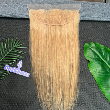 #27 Colored Straight 13x4 Transparent Lace Frontal Human Hair Prepluck Bleached Knots Invisible Lace 100% Raw Virgin Human Hair