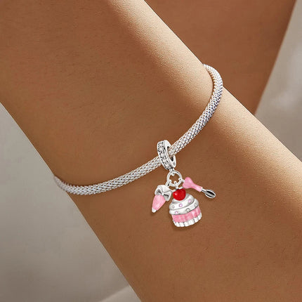 925 Sterling Silver Pink Cake Cherry Pineapple Strawberry Cherry Pendant Charm Ball Suitable for Bracelets DIY Women's Jewelry