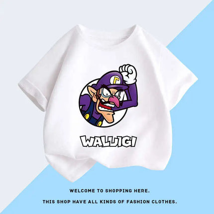 Super Mario T-shirt for Children, Short Sleeved, Pure Cotton, Fashionable Casual T-shirt for Boys and Girls, Half Sleeved