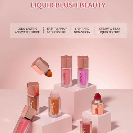 6 Colour Matte Liquid Blush Easy to apply long lasting waterproof blush sponge brush head Eyes lips Makeup Blush Cosmetics