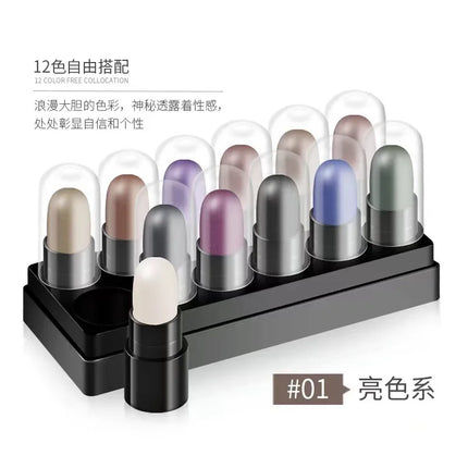 Eyeshadow Pencil Set 12 Colors Waterproof Long Lasting Glitter Shimmer Eye Shadow Pen Highlighter Stick Eyes Makeup Tools