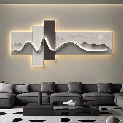 Living room decoration painting, LED ambient light painting, modern luxury sofa background wall, minimalist hanging painting