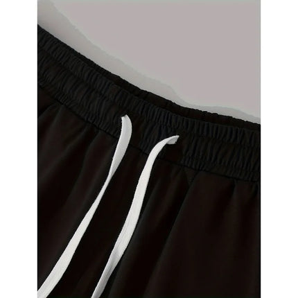 Men's Casual Sports Shorts with Cross Print and Letter Design, Drawstring Waistband and Pockets, Summer Street Fashion