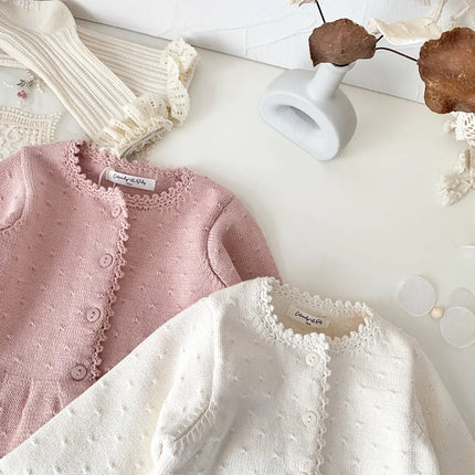 deer jonmi 2025 Spring Toddlers Girls Knitted Cardigan Coats Crochet Ruffles Korean Style Baby Kids Cotton Sweaters