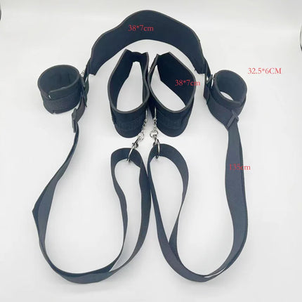 SM Adult Couple Game Sex Bondage BDSM Kit Bed Restraints Set Handcuffs Neck Thigh Ankle Adjustable Sex Toy For Women No Vibrator