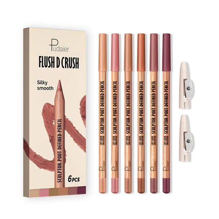 6Pcs Waterproof Lip Liner Set - Water-Resistant, Matte Finish Crayon Lip Pencils Non-Smudging & Easy-to-Apply with Sharpener