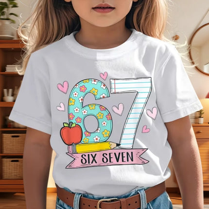 67 Meme T-Shirt for Boys Girls Fashion Splashed Ink 3D Print Girl Short Sleeve Tees Round Neck Tops Loose Children's Clothing