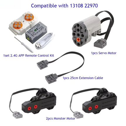 Mould King APP Programming 8 Way Remote Control Lithium Battery Box + Monster Motor Power MOC PF 13108 22970 Buggy Motor 5292