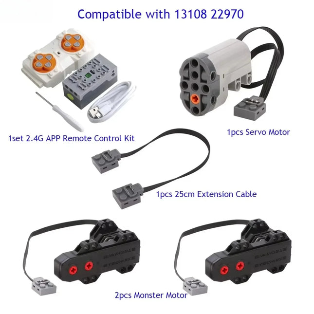 Mould King APP Programming 8 Way Remote Control Lithium Battery Box + Monster Motor Power MOC PF 13108 22970 Buggy Motor 5292