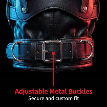PU Leather BDSM Bondage Hood Sensory Deprivation Mask With Blindfold Removable Dildo Gag Lockable Head Harness Sex Toys  Couples