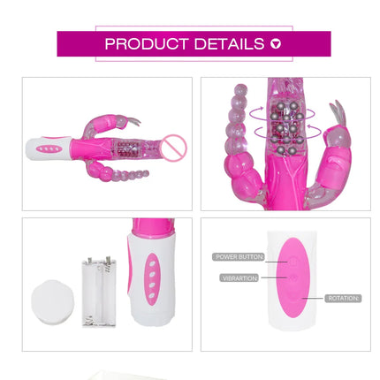 Sextoy 3 In 1 Dildo Rabbit Vibrator Tongue Licking Double Rod Masturbation Anal Clit Vibrator Sex Toys for Women