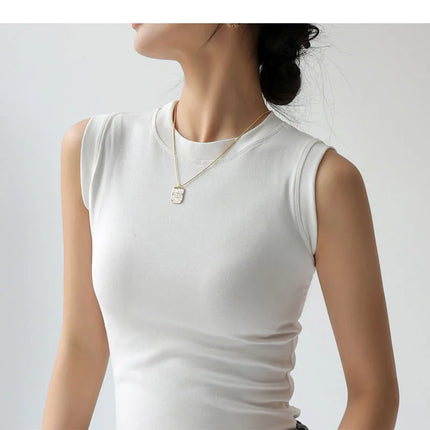Women's Cotton Round Neck Colorful Basic Sleeveless Undershirt Tops Tees with Coverage for Side Cleavage