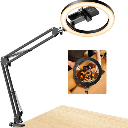 Ring Light Overhead Phone Mount LED Selfie Light with Stand and Phone Holder，LED Desk Light for Video Recording, Live Streaming