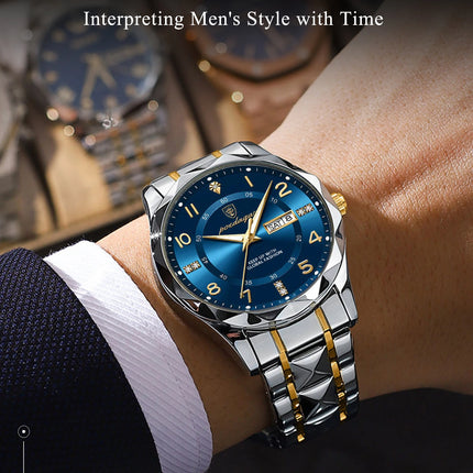 POEDAGAR Luxury Business Men's Wristwatch Stainless Steel Date Week Man Watch Waterproof Luminous Fashion Quartz Watches For Men