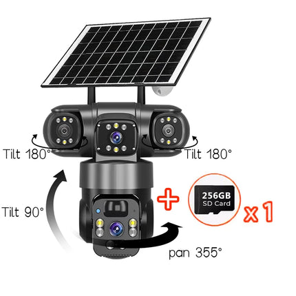 15MP IP Wifi Camera Wireless Solar Camera PTZ 3 Lens Outdoor Waterproof 10X Zoom Night Vision PIR Human Detect Security Camera