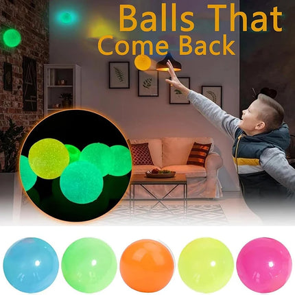 5/10Pcs Luminous Sticky Squeeze Balls Glow In Dark Wall Toss Toy Stress Relief Sensory Ornament