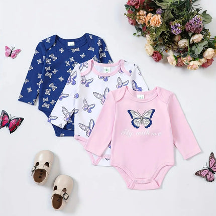 Baby girl clothes 3PCS Baby girl onesies spring and autumn long-sleeved onesie cotton  newborn baby clothes  0-12 months